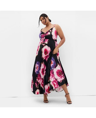 City Chic Plus Ariana Pleat Print Maxi Dress