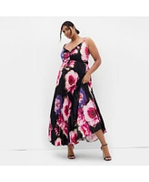 City Chic Plus Ariana Pleat Print Maxi Dress
