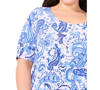 Msk Plus Printed Jersey Elbow-Sleeve Midi Dress