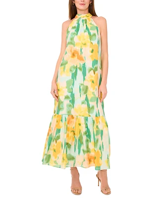 Msk Women's Printed Sleeveless Halter Neck Maxi Dress