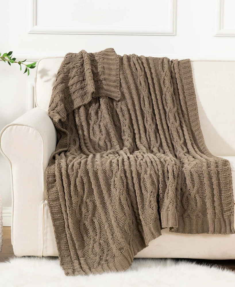 Battilo Lifestyle Cable Knit Chenille Throw, 51" x 67"