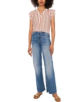 Vince Camuto Women's Striped V-Neck Cap-Sleeve Shirt