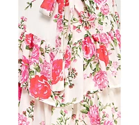 Crystal Doll Juniors' Floral-Print Tiered Short Fit & Flare Dress