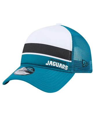 New Era Men's White/Teal Jacksonville Jaguars Color-Block 9FORTY A-Frame Trucker Adjustable Hat