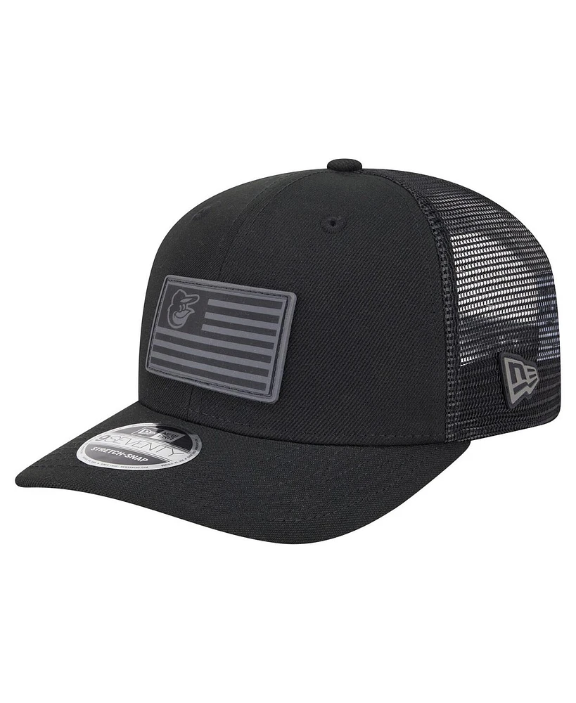 New Era Men's Black Baltimore Orioles Tonal Flag 9SEVENTY Stretch-Snap Hat