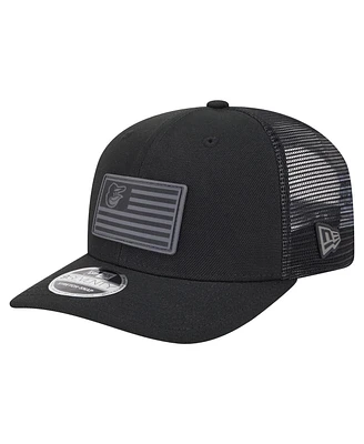 New Era Men's Black Baltimore Orioles Tonal Flag 9SEVENTY Stretch-Snap Hat