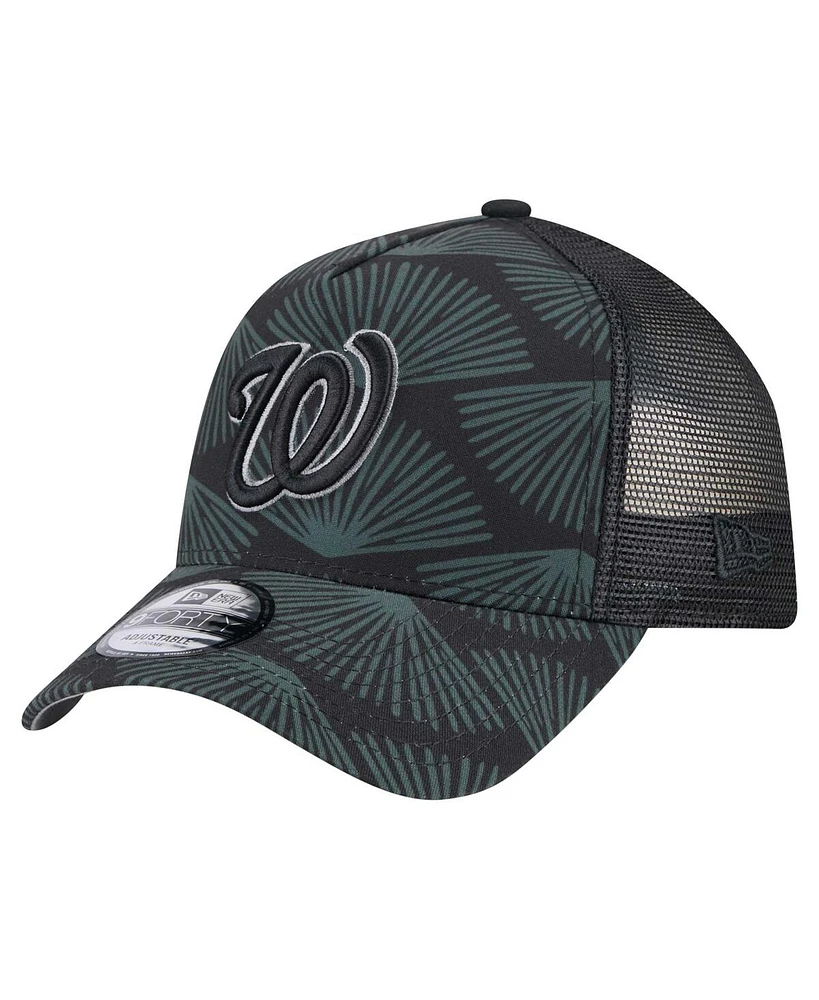 New Era Men's Black Washington Nationals 9FORTY A-Frame Trucker Adjustable Hat