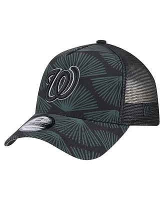 New Era Men's Black Washington Nationals 9FORTY A-Frame Trucker Adjustable Hat