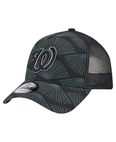 New Era Men's Black Washington Nationals 9FORTY A-Frame Trucker Adjustable Hat