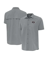 Antigua Men's Gray Georgia Bulldogs Activate Woven Short Sleeve Button-Up Shirt