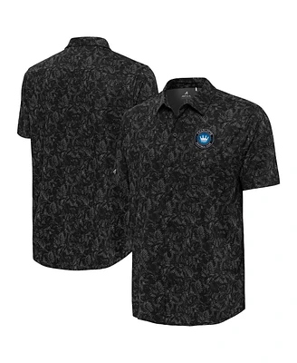 Antigua Men's Black Charlotte Fc Lush Woven Button-Up Shirt