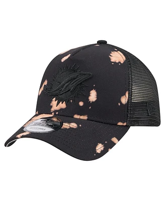 New Era Men's Black Miami Dolphins Bleached 9FORTY A-Frame Adjustable Hat