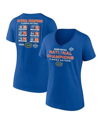 Fanatics Women's Royal Florida Gators 2025 Ncaa Men's Basketball National Champions Schedule V-Neck T-Shirt