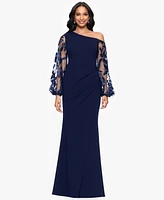 Betsy & Adam Petites Scuba Crepe Asymmetrical-Neck Long Dress