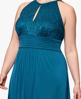 B&A By Betsy and Adam Plus Lace Long Halter Dress