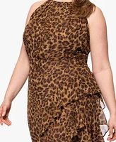 Betsy & Adam Plus Printed Halter Long Sheath Dress