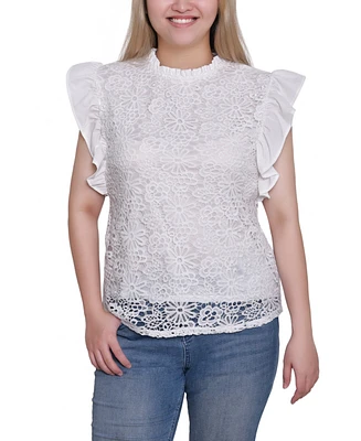 Ny Collection Petite Flutter Sleeve Lace Top