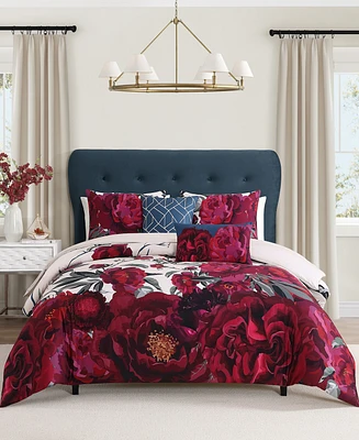 Bebejan Burgundy Branches Bedding 100% Cotton Sateen 5 Piece Queen Size Reversible Comforter Set
