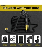 Kotto 100' Expandable Water Garden Hose: 10 Spray Nozzles, Solid Brass Connector