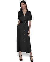 Karl Lagerfeld Paris Women's Belted Satin Shirtdress