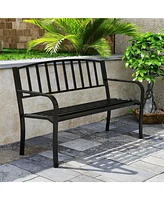Gymax 50 Inches Garden Bench w/ Slatted Backrest & Curved Armrests for Porch