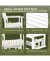 Gymax 2 Seats Outdoor Glider Bench Poplar Wood Patio Swing Glider Loveseat Chair w/ Armrests