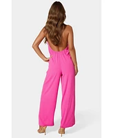 Bebe Women's Airflow Halter Wide Leg Jumpsuit