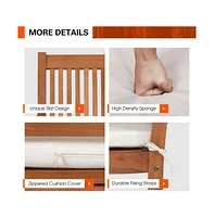 2-Person Hanging Porch Swing Wood Bench with Cushion Curved Back