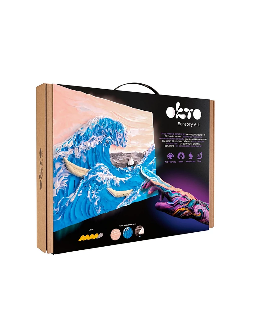 Wise Elk Okto Sensory Art 3D Painting "The Great Wave off Kanagawa" – 11.8" x 15.7" Canvas Kit