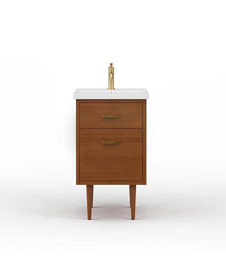 Brandy 20.5 in. W x 15.7 in. D x 34.5 in . H Bath Vanity in Honey Walnut with White Ceramic Top