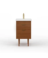 Brandy 20.5 in. W x 15.7 in. D x 34.5 in . H Bath Vanity in Honey Walnut with White Ceramic Top