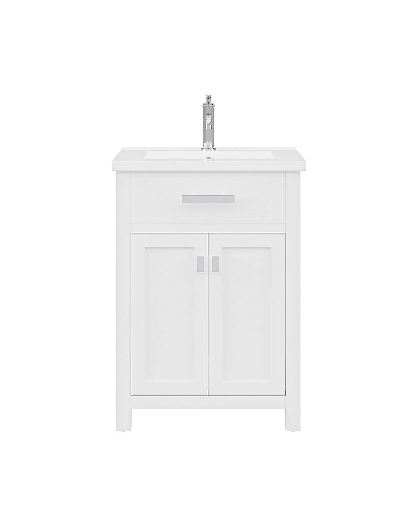 Myra Collection 24 in. Bathroom Vanity in Pure White with Ceramics Vanity Top in White - Vanity Only