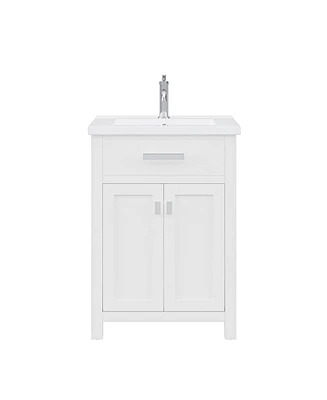 Myra Collection 24 in. Bathroom Vanity in Pure White with Ceramics Vanity Top in White - Vanity Only