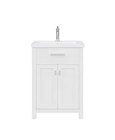 Myra Collection 24 in. Bathroom Vanity in Pure White with Ceramics Vanity Top in White - Vanity Only