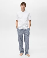 Mango Men's Cotton Check Pajama T-Shirt and Pant Set