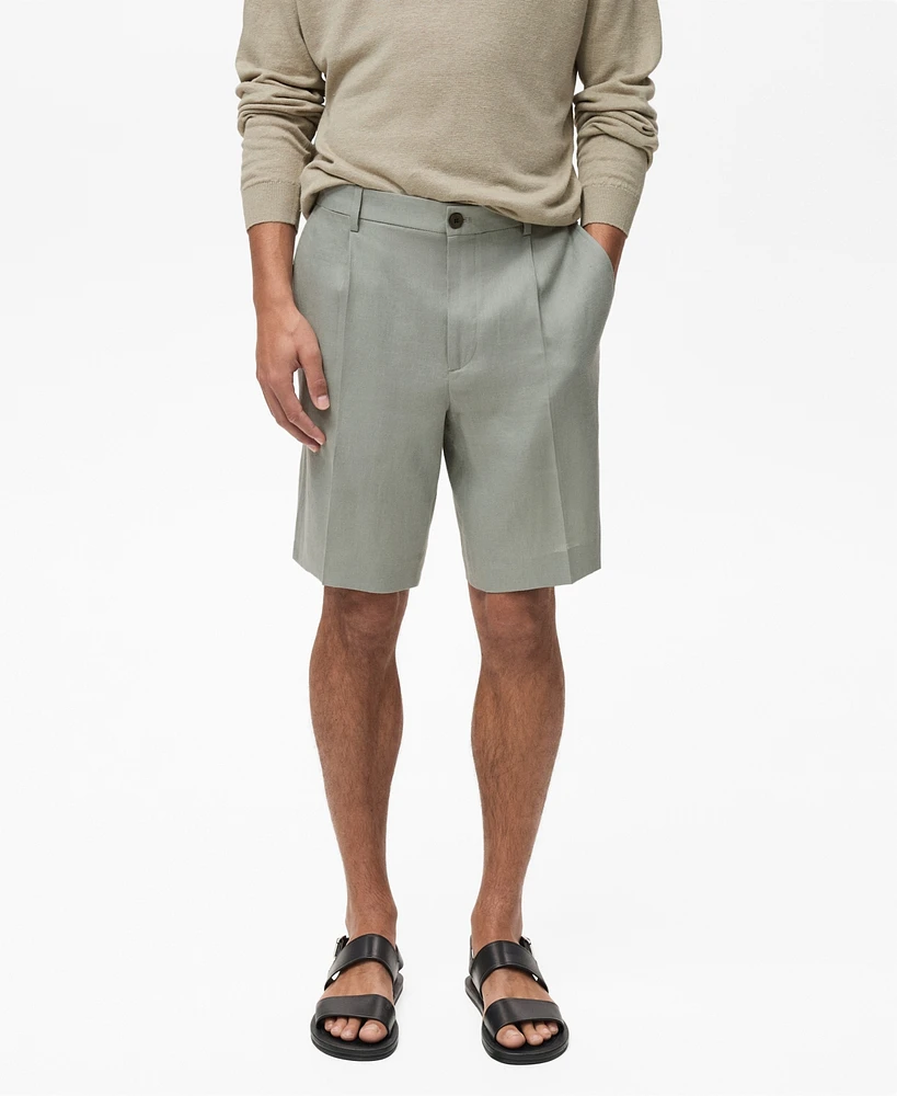 Mango Men's Linen Pleated Bermuda Shorts