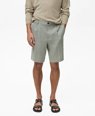 Mango Men's Linen Pleated Bermuda Shorts