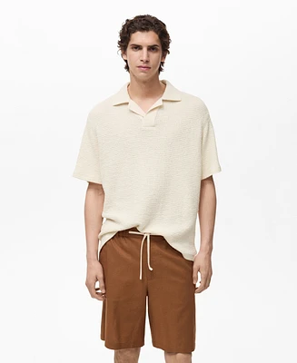 Mango Men's Crochet Cotton Polo Shirt