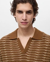Mango Men's Striped Openwork Knitted Polo Shirt