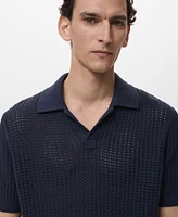 Mango Men's Openwork Knitted Cotton Polo Shirt