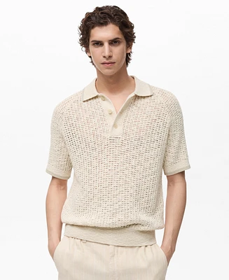 Mango Men's Openwork Knitted Cotton Polo Shirt