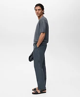 Mango Men's Linen Ribbed Trim T-Shirt