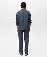 Mango Men's Linen Bowling-Collar Shirt