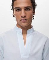 Mango Men's Mao Collar Linen Shirt