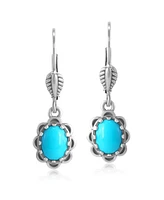 American West Jewelry Sterling Silver Kingman Turquoise Concha Lever Back Dangle Earrings