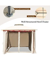 13x10 Feet Patio Steel Gazebo, Large Outdoor Canopy Gazebo with Netting, Side Walls, Zippers, 2 Tier Roof, Steel Canopy Gazebo for Patio, Yard, Garden