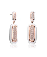 Rachel Glauber 18K Rose Gold Plated with Clear Cubic Zirconia White Ceramic Drop Earrings
