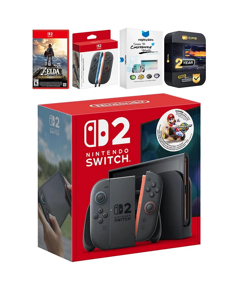 Nintendo Switch 2 + Mario Kart World Bundle with Zelda Breath of the Wild, Extra Joy-Cons