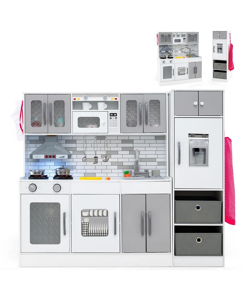 Wooden Kitchen Playset with Lights and Sounds for Ages 3+