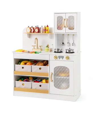Kids Kitchen Playset with Cooking Accessories and Toy Cuttable Veggies